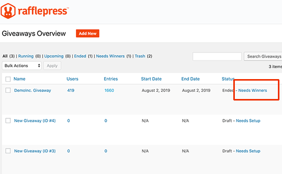 Select winners Select winners
