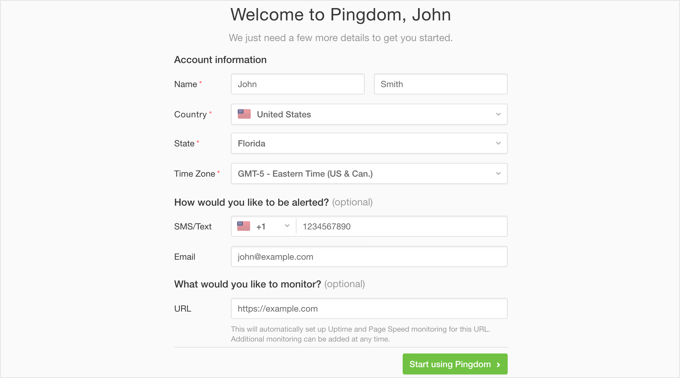 Fill In Pingdom Account Information Fill In Pingdom Account Information