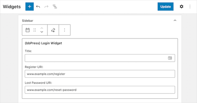 The WordPress widget editor The WordPress widget editor