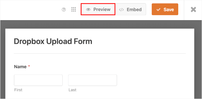 WPForms' preview button WPForms' preview button
