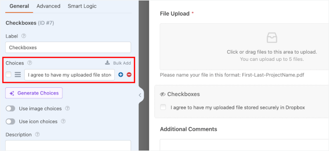 Adding a Choice description Adding a Choice description