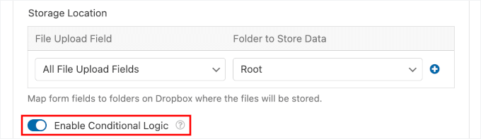 Turning on conditional logic Turning on conditional logic
