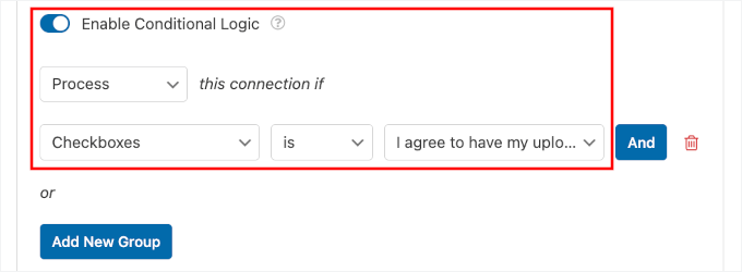 Enabling conditional logic for Dropbox connection Enabling conditional logic for Dropbox connection