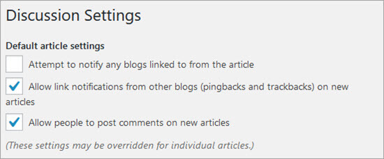 Default WordPress Comment Settings Default WordPress Comment Settings