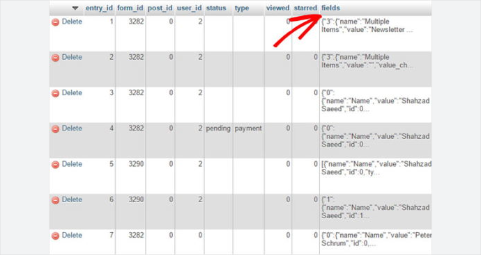 Contact Form Data Fields in WordPress Database phpMyAdmin View Contact Form Data Fields in WordPress Database phpMyAdmin View