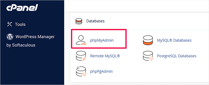 bluehost-cpanel-phpmyadmin Launch phpMyAdmin