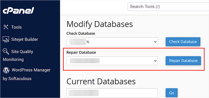 Click the Repair database button Click the Repair database button