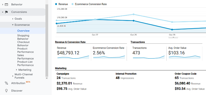 Google Analytics eCommerce conversion reports Ecommerce report in analytics