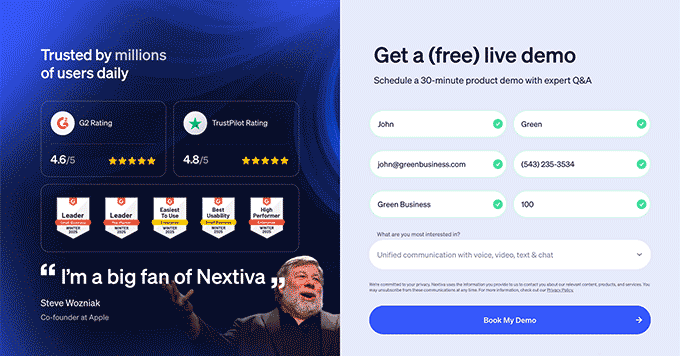 Nextiva fırsatından yararlanabilmeniz için kişisel bilgilerinizi girme