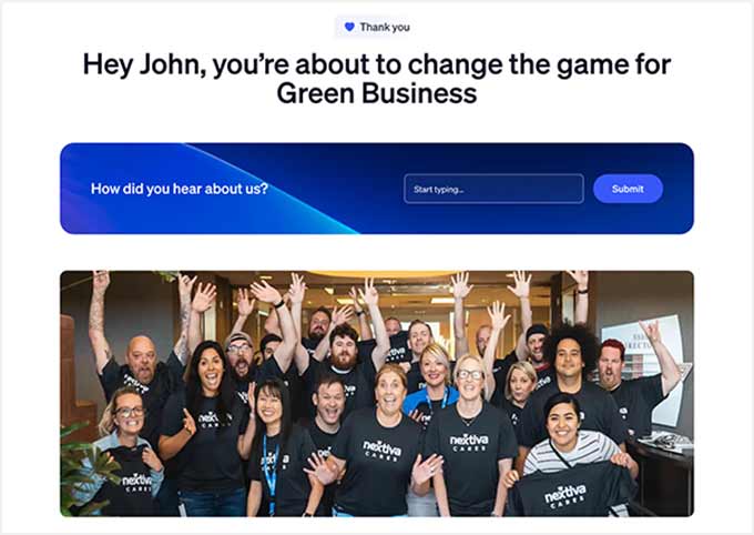 Nextiva Teşekkür Sayfası