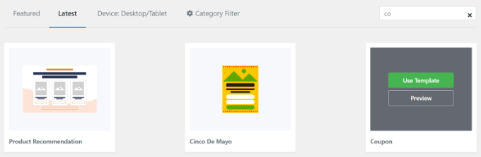 Scroll down and select the Coupon template for your popup Select a template
