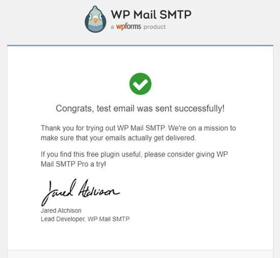 The test email from WP Mail SMTP The test email from WP Mail SMTP