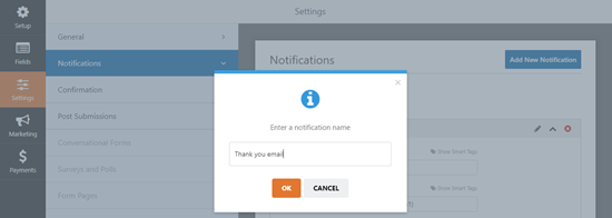 Naming the new notification in WPForms Naming the new notification in WPForms