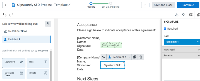 Add a recipient to the contract Add a recipient to the contract