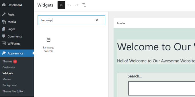 Polylang language switcher widget Add language switcher widget