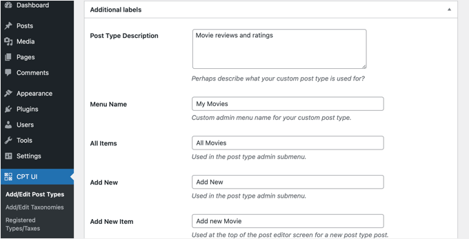 Scroll Down to the Additional Labels Section Scroll Down to the Additional Labels Section