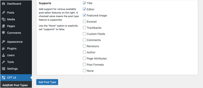 Check the Supports Options You Want to Include Check the Supports Options You Want to Include