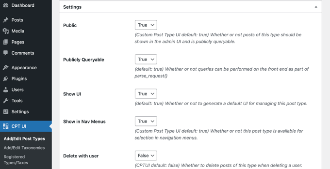 Scroll Down to the Post Type Settings Section Scroll Down to the Post Type Settings Section