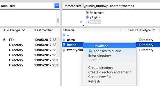 Laden Sie den WordPress-Theme-Ordner als Backup auf Ihren Computer herunter Laden Sie den WordPress-Theme-Ordner als Backup auf Ihren Computer herunter