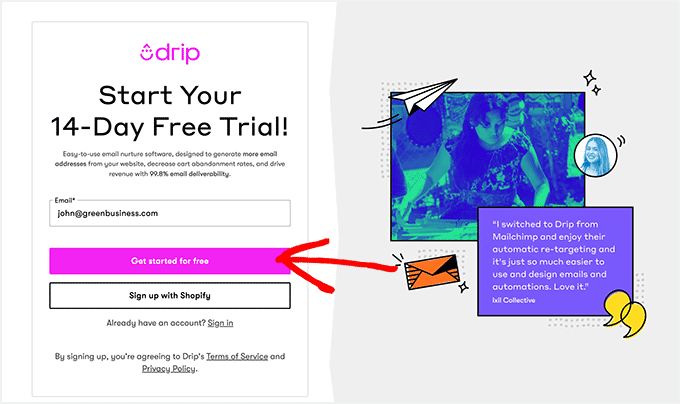 Introducerea detaliilor contului dvs. în Drip