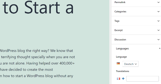 Adding multilingual content in Polylang Language metabox Polylang