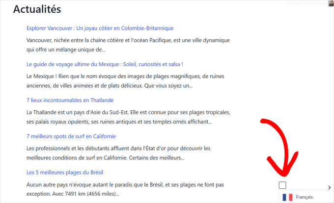 Click the language switcher to see the translation on your WordPress site Click the language switcher to see the translation on your WordPress site