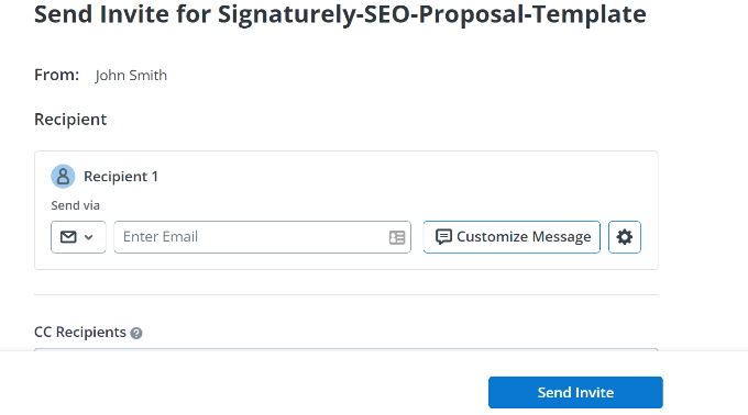 Send invite to recipients Send invite to recipients