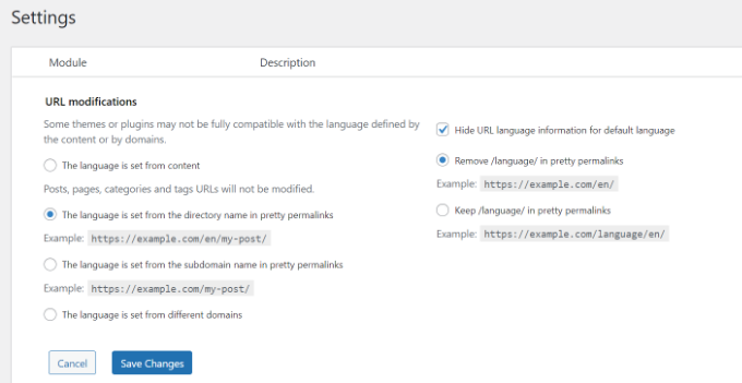 Set URL translations Set URL translations