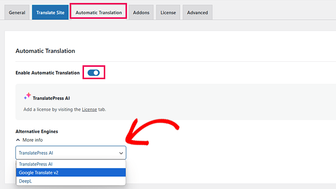 Turn on and configure automatic translation settings Turn on and configure automatic translation settings