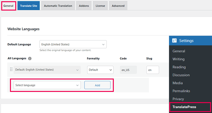 Set default language and add other languages Set default language and add other languages