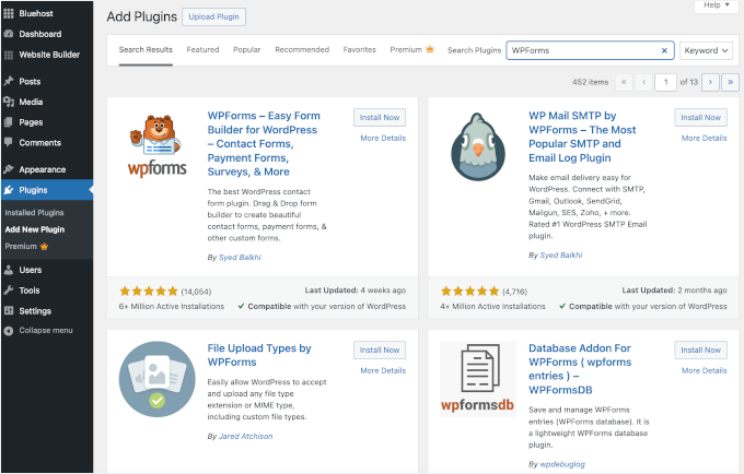 WPForms plugin search results WPForms plugin search results