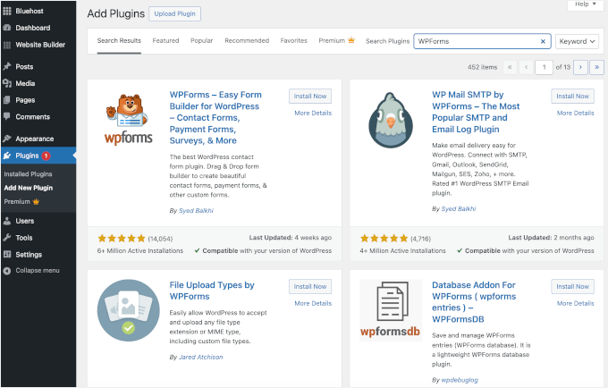 WPForms plugin search results WPForms plugin search results