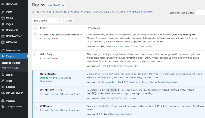 Installed and active plugins Installed and active plugins