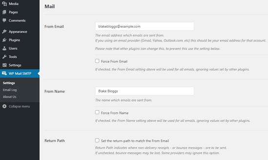 Entering the name and email address that you want your WordPress emails to come from Entering the name and email address that you want your WordPress emails to come from