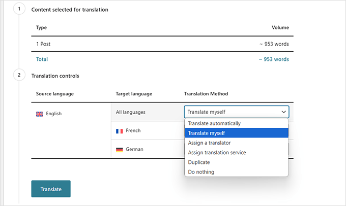 Assign to a translator Assign to a translator