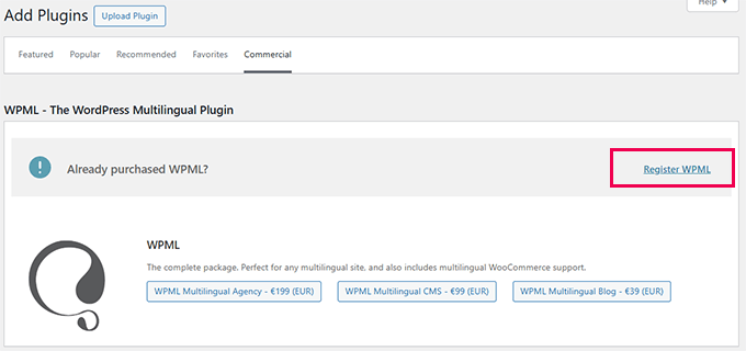 WPML register WPML register