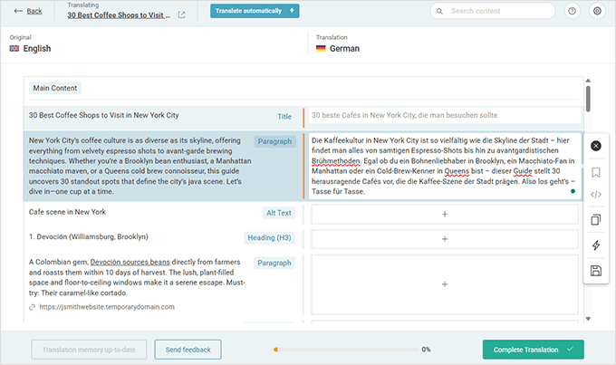 Translation editor Translation editor