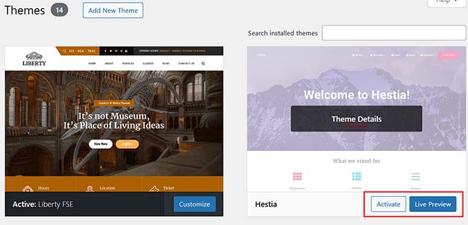 Activating an uploaded WordPress theme Activating an uploaded WordPress theme