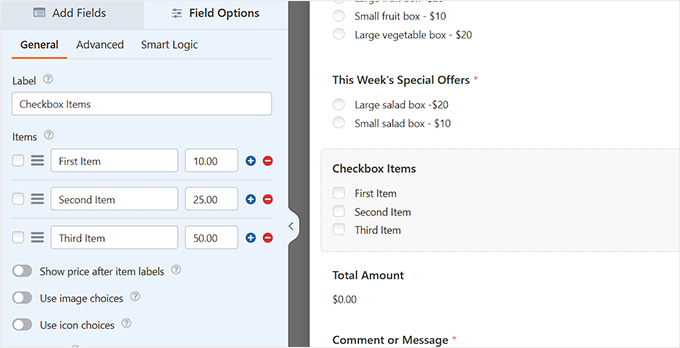 Add the Checkbox Items field Add the Checkbox Items field