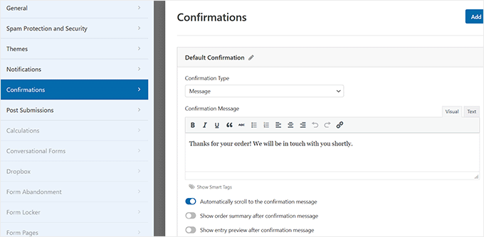 Add confirmation message Add confirmation message