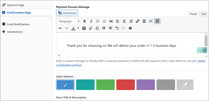Add an order confirmation message Add an order confirmation message