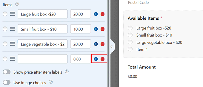 Add or remove items Add or remove items
