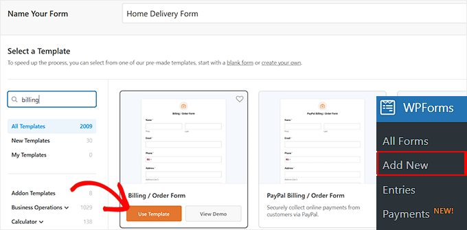 Add order form template Add order form template