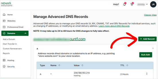 Add record in Network Solutions