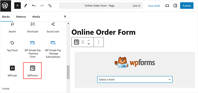 Add the WPForms block Add the WPForms block