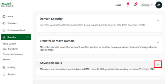 Expand the Advanced Tools section in Network Solutions