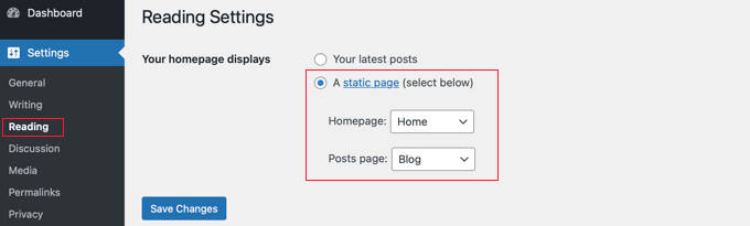 blogpagereadingsettingshomeblog Select Your Home Page and Blog Page