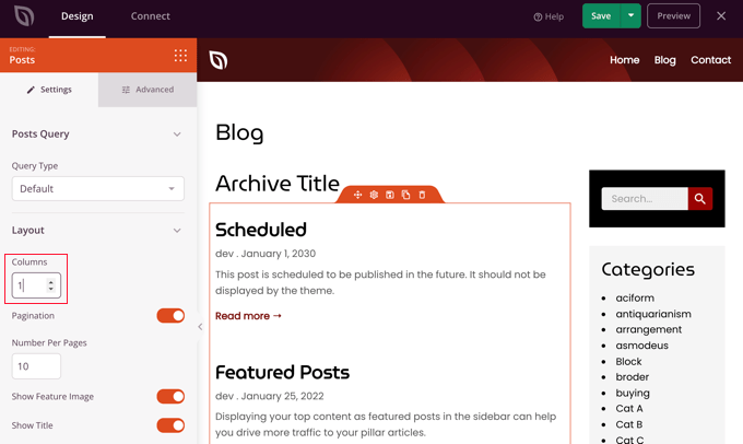 blogpagethemebuilderpostsblockcolumns Change the Number of Columns Displayed in the Posts Block