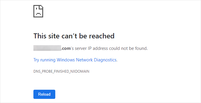 DNS_PROBE_FINISHED_NXDOMAIN error in WordPress