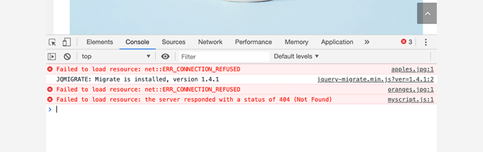 Failed to load resource error in WordPress